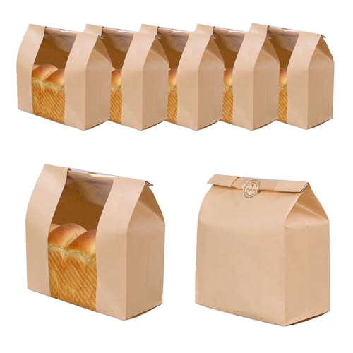 OULLYY 25 Packungen große Papierbrotbeutel für hausgemachtes Brot, Sauerteig-Brotbeutel, Kraftpapier-Bäckereibeutel mit durchsichtigem Fenster für die Aufbewahrung von gebackenen Lebensmitteln von OULLYY