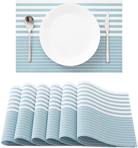 OUME Platzsets 6er Set,rutschfest Abwaschbar Tischsets Tischmatte PVC Abgrifffeste Hitzebeständig Platzdeckchen,Schmutzabweisend und Waschbare,Platz-Matten für Küche Speisetisch (Blau) von OUME