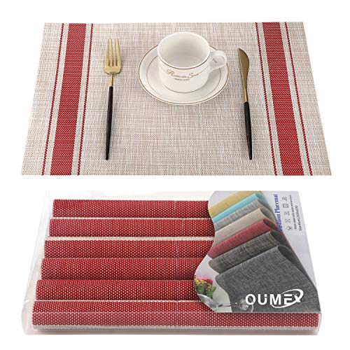 OUME Tischsets Abwischbar 6er Set Platzset Abwaschbar PVC rutschfest Abgrifffeste Hitzebeständig Platzdeckchen für Zuhause Restaurant, 30 x 45cm von OUME