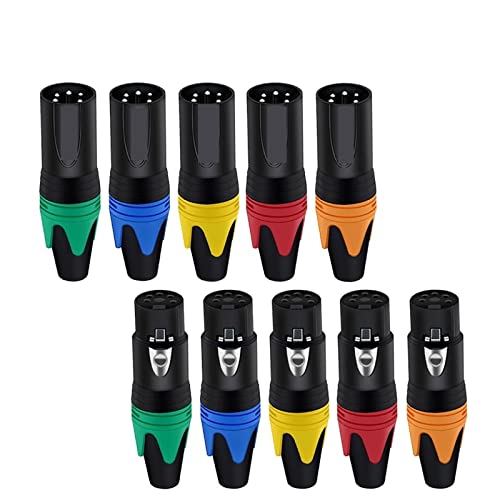 5-poliger XLR-Stecker, vernickelt, 5-poliger Stecker, Mikrofonklinke, Kabelanschluss, Audio-Anschluss, 10 Stück (Color : 10xF 5P Black) von OUMIFAND