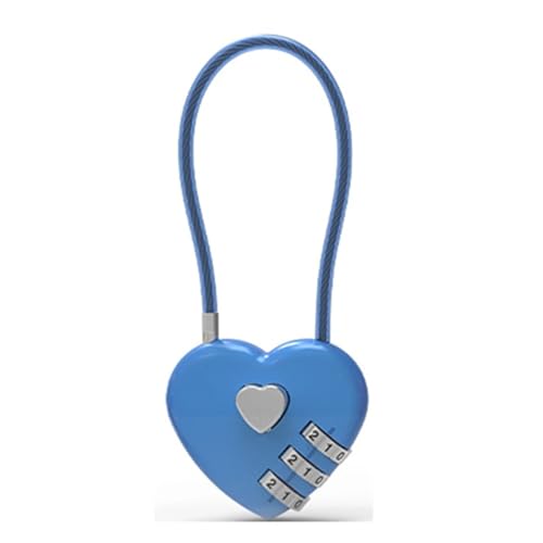 Sechs Farben Liebesschloss Box Geschenk Hochzeit Schloss Herz Liebe Kombinationsschloss Schultasche Rucksack Zugstange Box Konzentrisches Schloss 1Stk(Blue-135mm) von OUMIFAND