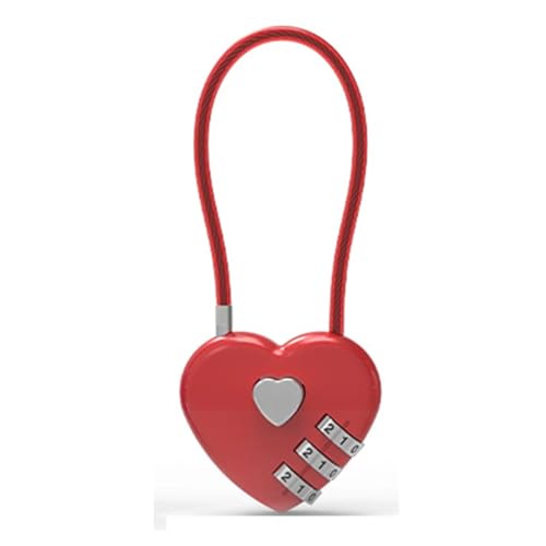 Sechs Farben Liebesschloss Box Geschenk Hochzeit Schloss Herz Liebe Kombinationsschloss Schultasche Rucksack Zugstange Box Konzentrisches Schloss 1Stk(Red-135mm) von OUMIFAND