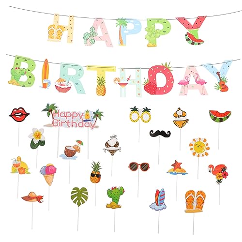 OUNONA 1 Satz Hawaiian Happy Birthday Banner und Cake Topper für Tropische Strandpartys Hochwertiges Dekorationsmaterial für Unvergessliche Feiern OUNONA 1 Satz Hawaiian Happy Birthday Banner und Cake Topper für Tropische Strandpartys Hochwertiges Dekorationsmaterial für Unvergessliche Feiern von OUNONA