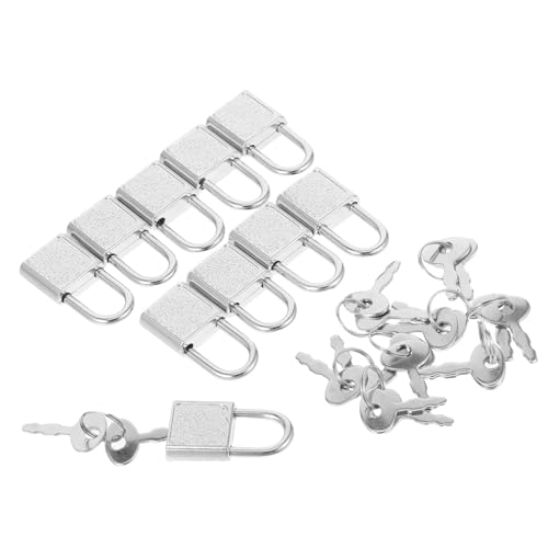 OUNONA 10 Stück Mini Vorhängeschloss Zinklegierung Multifunktionales Schloss für Schule Handtasche Rucksack Gepäck und Schränke Sicher und Tragbar Silber von OUNONA