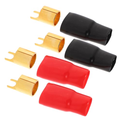 OUNONA 2 Paare Vergoldete Gabelkabelschuhe Lautsprecherkabelverbinder aus Kupfer mit Schutzkappe Crimp-anschluss für Gauge Stromkabel Rot und Schwarz Korrosionsbeständig und von OUNONA