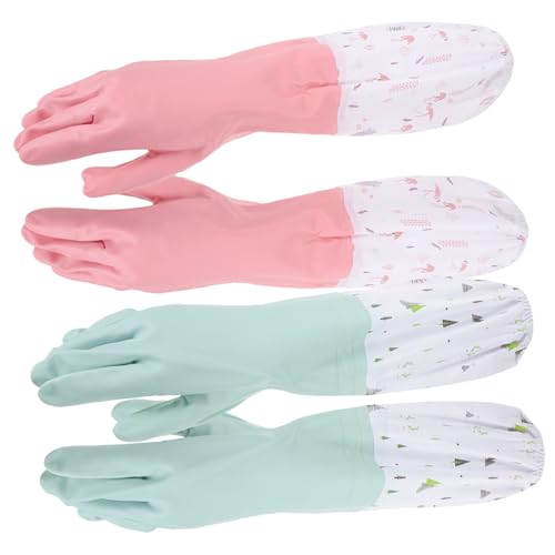 OUNONA 2 Paare Wasserdichte Rutschfeste Geschirrspülhandschuhe aus Dickem Gummi Haushalts Reinigungshandschuhe Grün Große Küchenhandschuhe für Spülen und Gartenarbeit von OUNONA