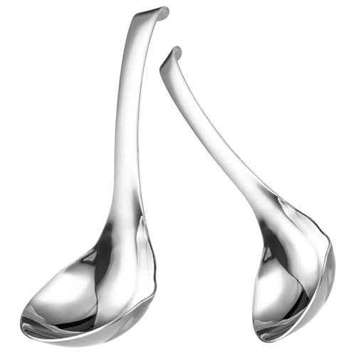 OUNONA 2 Stück Edelstahl Suppenkelle Robuster Schöpflöffel mit Haken Multifunktionaler Küchenlöffel für Suppen Eintöpfe und Saucen Langlebig und Spülmaschinenfest Modernes Design von OUNONA