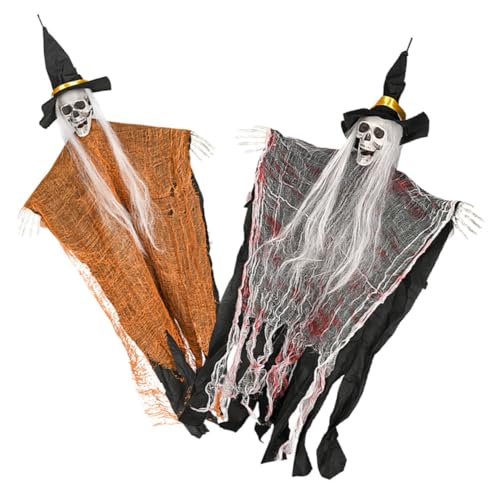 OUNONA 2 Stück Halloween Hängende Skelett Deko Realistische Wiederverwendbare Outdoor für Gruselige Garten und Hausdekoration Leicht Aufhängbar für Haunted House Halloween Party von OUNONA