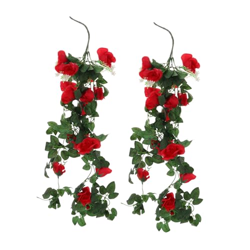 OUNONA 2 Stück Künstliche Rose Hängende Rosengirlande Farbe Drinnen Hochzeit Blumen- Smaragd Grün Rebgirlande Im Freien Fälschung Rosendekorationen Gefälschte Blumenrebe Pp Rot von OUNONA
