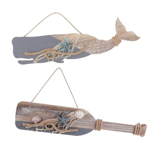 OUNONA 2 Stück Teiliges Hängendes Wanddekor aus Holz Kleines Graues Paddel und Grauer Delfin Nautische Deko für Bar Küsten Deko Leichte Wandanhänger in Paddelform von OUNONA