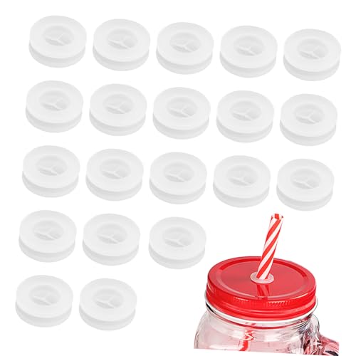 OUNONA 20Stücke Holzdeckel Strohhalmstopfen für Einmachgläser Silikonstöpsel mit Strohloch Staubdicht Einfach zu Reinigen für Abdichtung und Einfache Nutzung von OUNONA