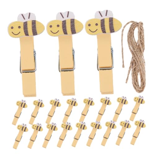 OUNONA 20stücke Cartoon Foto Clips Holzkleiderbügel Bastelkleidung Dekorative Bildschellen Mit Seil Für Geburtstags Hochzeit Party von OUNONA