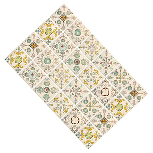 OUNONA 24 Stück Selbstklebende Fliesenaufkleber für Wand und Bodenfliesen PVC Material Vintage Design Dekorative Wandaufkleber für Zuhause Einfach Abzuziehen und Wiederverwendbar von OUNONA