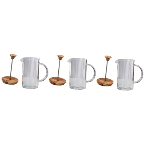 OUNONA 3 Stück Hochborosilikat Kaffee Presse Professionelle Druckkanne für Kaffee Tee Handliche Filterkanne mit Bambusdeckel Hitzebeständig und Leicht zu Reinigen für Hausgebrauch von OUNONA