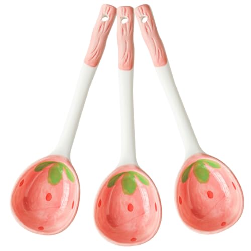 OUNONA 3 Stück Keramik Dessertlöffel Teilig Obstmuster Eiscreme Löffel Haushaltsgeschirr Glatte Oberfläche Langlebig Bpa Frei für Kuchen Joghurt Tee Kaffee von OUNONA