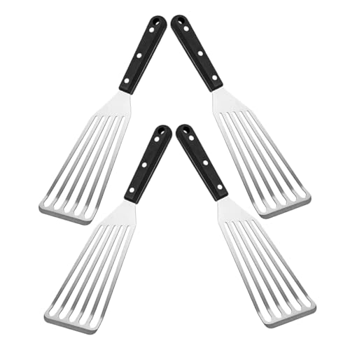 OUNONA 4 Stück Gebratener Fischspatel Grillspatel Multi Geschlitzter Fischspatel Fischflossenspatel Umdrehen Aufsehen Rostfrei Scoop Kochen Küchenspatel Nicht -Stick Rühren 2cr13 Schwarz von OUNONA
