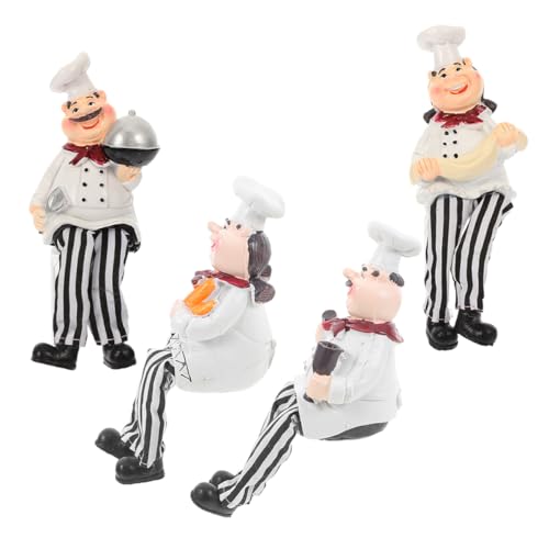 OUNONA 4 Stück Ornamente aus Harz Küchenchefstatue für Küchendekoration Fat Chef Figur Kitchen Decor Arbeitsplatte küchenregal Schreibtisch Kochdekor aus Harz Harzornament Stoff von OUNONA