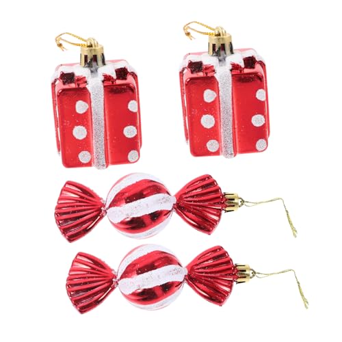OUNONA 4 Stück Teiliges Weihnachtsbaumschmuck aus Robustem mit Geschenkbox und Candy Langlebige Xmas Pendants zum Aufhängen für Baum Tisch und Kamin Weihnachtsdeko für Festliche von OUNONA