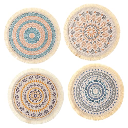 OUNONA 4stücke Runde Tischsets Böhmisches Muster Mit Quasten Esstischsets Untersetzer Für Hochzeit Bauernhaus Zuhause Küche Temperaturbeständig Fleckensicher von OUNONA