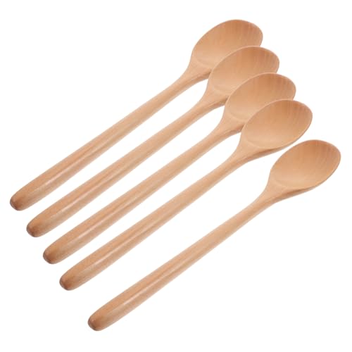 OUNONA 5 Stück Protokolllöffel Set Kochen Mischen Handhaben Suppenlöffel Rühren Löffel Servieren Multifunktionslöffel Küchenlöffel Rührlöffel Mit Langem Griff Ramenlöffel Teelöffel Holz von OUNONA