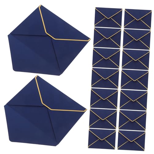 OUNONA 50 Stück V-klappe Umschläge mit Goldener Folienkante Blanko Hochzeitseinladungen Verstärkte Blaue Briefumschläge für Shower Geburtstag Abschlussfeier von OUNONA