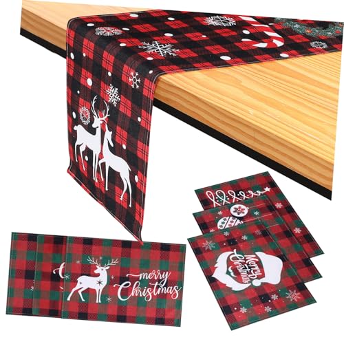 OUNONA 7 STK. Teiliges Weihnachts-tischläufer Platzset rutschfest Hitzebeständig aus Polyester mit Weihnachtsmann Buchstabenmotiven Festliche Tischdekoration für Familie und Freunde für von OUNONA
