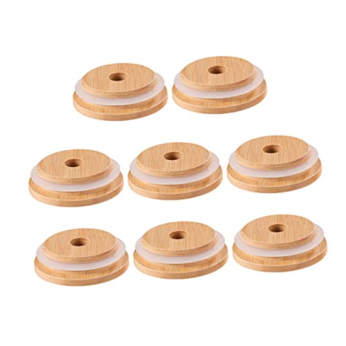 OUNONA 8Stücke Teiliges Bambusdeckel für Einmachgläser mit Strohhalmloch Wiederverwendbare Glasdeckel für Vorratsgläser Bierdosen und Joghurtbecher Hygienisch und Langlebig von OUNONA