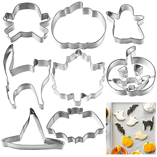 8pcs Halloween Ausstecher Set Edelstahl Halloween Ausstechformen Edelstahl Keksausstecher von Kürbis, Hexenhut, Geist, Süßigkeiten, Fledermaus Halloween Plätzchen Obst Brot Ausstecher für Halloween von OUNONA