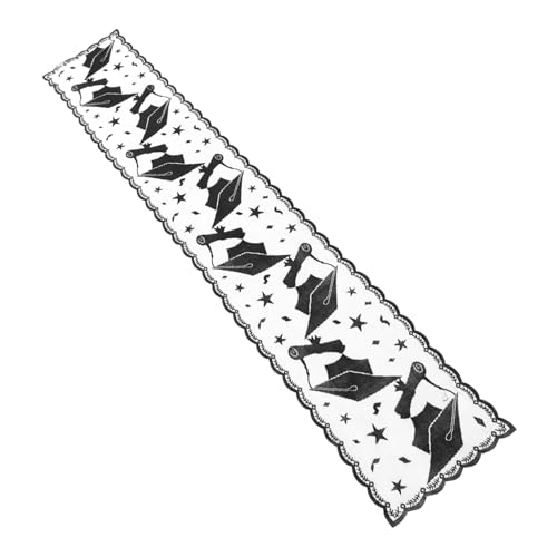 OUNONA Abschlusstischfahne Abschlussdekorationen Abschluss liefert Tischläufer Spitze Tisch Grad Celebrations feierstahl Abschluss-Szenen-Requisite Abschlussfeier Spitzenstoff Black von OUNONA