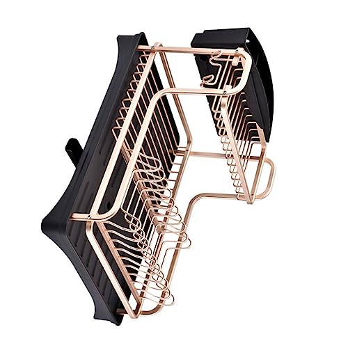 OUNONA Aluminium Küchen Abtropfgestell Doppelstöckig Goldfarbig Leichtes Robust Küchenregal zur Geschirr Besteckaufbewahrung Platzsparend Modern für Küche Hotel und Restaurant von OUNONA