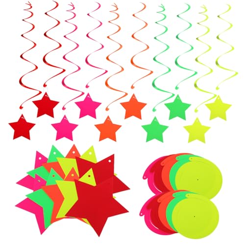 OUNONA Bunte Neon Hängedekorationen Geburtstagsfeier Decken Deko Stern und Spiral Designs Leicht Drehbar für Party Fenster Tür Festliche von OUNONA