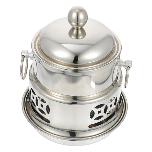 OUNONA Edelstahl Camping Hot Pot mit Alkoholherd und Deckel Tragbar Langlebig Abnehmbar für Outdoor Kochen Camping Garten Vielseitig und Leicht zu Reinigen von OUNONA