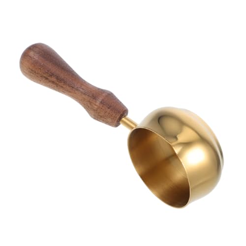 OUNONA Edelstahl Espresso Messbecher mit Elegantem Holzgriff und Ausguss Kleines Milchschaumkännchen Robust Langlebig zum Mischen und Servieren von Kaffee und Cappuccino von OUNONA