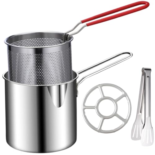 OUNONA Edelstahl Frittiertopf mit Korb und Hitzebeständigem Griff Schneller Hitzeaufbau Kompakte Mini Fritteuse für Pommes Fisch Gemüse Hähnchen für Küche Restaurant Outdoor von OUNONA