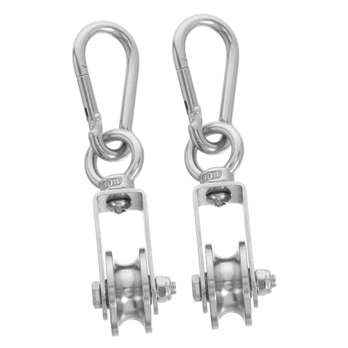 OUNONA Edelstahl Heberolle Karabinerrolle Maschinenrolle Hängende Schienenrolle Seilrolle Edelstahlrolle Einzelrolle Block Flaschenzug Radsatz Kleine Rolle Silberfarben von OUNONA