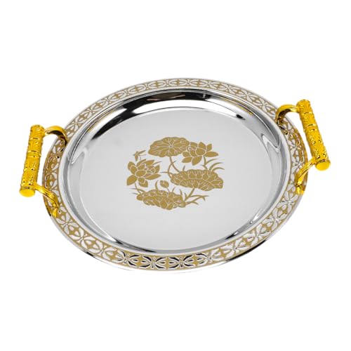 OUNONA Goldener Musterschale Servierschale Serviertablett mit Griffen Obstschale mit Deckel dekoratives Tablett Obstschalen zum Servieren für Partys Platte Tabletts Rostfreier Stahl von OUNONA