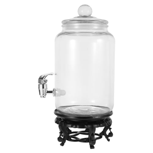 OUNONA Großes Glasgefäß mit Ausgießer Getränkespender Karaffe aus transparentem Glas mit stabilem ABS Auslauf und praktischem Blumenständer für Weinherstellung und Saftlagerung sicher von OUNONA
