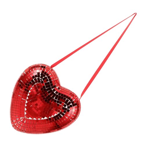 OUNONA Herzförmige Disco Kugel mit Band Reflektierender Spiegel für Valentinstag Hochzeiten und Partys Vielseitige Hängende Dekoration Disco Party Dekoration Robust von OUNONA