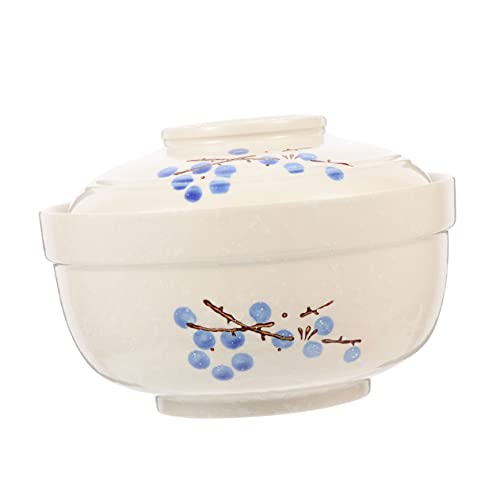OUNONA Keramikschale mit Deckel schüssel groß keramik salatschüssel keramik Keramikschalen Mikrowellen-Ramen-Schüssel Blau Ramenschalen Besteck Reisbrei Servierschüssel von OUNONA