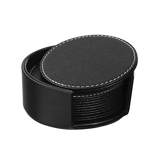OUNONA Untersetzer Set 6 Stucke PU Leder Untersetzer Cup Mat Tischset Tischset für Getränke mit Halter Schützen Sie Ihre Möbel vor Flecken (schwarz) von OUNONA