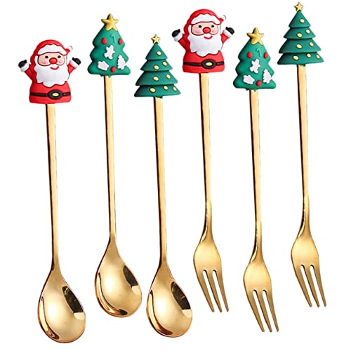 OUNONA Weihnachtsbesteck Set Teilig Dessertlöffel Kaffeelöffel Obstgabeln Stilvolle Tischdekoration für Kaffee Tee Salat Sicher und Langlebig für Zuhause und Gastronomie von OUNONA