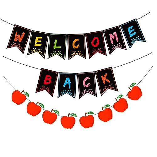 OUNONA Welcome Back Party Banner Rot Apfel Dekoration Schulanfang Banner Zurück Schulsaison Deko Für Einschulungsfeier Hausparty Papierschmuck Robust von OUNONA