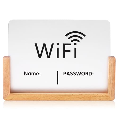 OUNONA Wifi Passwort Schild Mit Holzsockel Für Gäste Klarer Hinweis Wlan-name Und Passwort Stabil Und Stilvoll Für Hotels Und Cafés von OUNONA