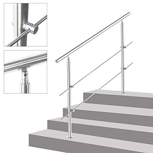 OUNUO Geländer Edelstahl Handlauf Treppengeländer Innen und Außen, 2 Pfosten, 120cm, mit 2 Querstreben für Treppen, Brüstung, Balkon von OUNUO