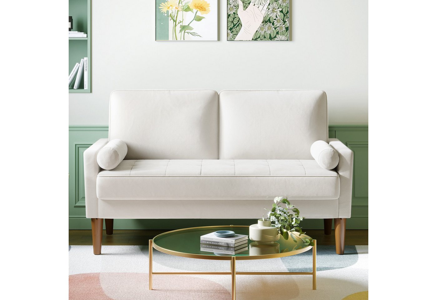 OUNUO 2-Sitzer Couch 2 Sitzer, Samt Kleines Sofa mit 2 Wurfkissen, Grün OUNUO 2-Sitzer Couch 2 Sitzer, Samt Kleines Sofa mit 2 Wurfkissen, Grün von OUNUO