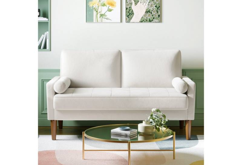 OUNUO 2-Sitzer Couch 2 Sitzer, Samt Kleines Sofa mit 2 Wurfkissen, Grün von OUNUO