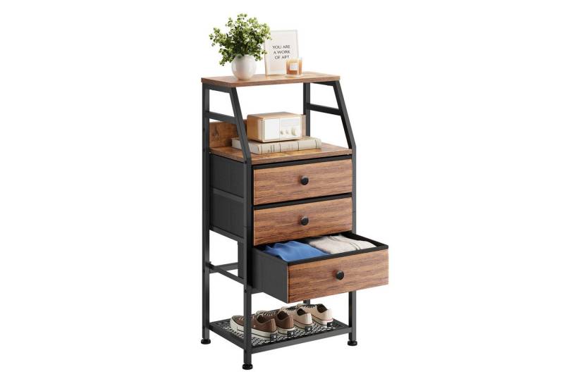 OUNUO Kommode mit 3 Schubladen aus Stoff Holzplatte und Schuhregal 43 x 30 x 88,5 cm von OUNUO