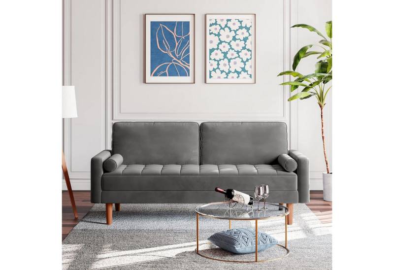 OUNUO Sofa 2 Sitzer Sofa 2er Samt Kleines Couch mit 2 Wurfkissen für Wohnzimmer von OUNUO