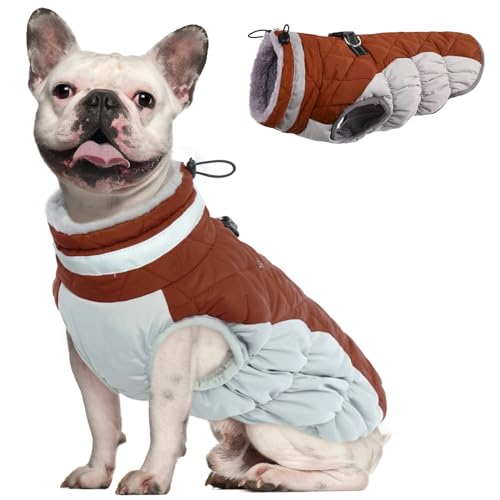 OUOBOB Hundemantel, warme Hundejacken, Hundemäntel mit integriertem Geschirr, wasserdichte Hunde-Fleeceweste, reflektierender Hunde-Schneeanzug für kaltes Wetter, winddichtes Hunde-Schneejacken-Outfit von OUOBOB