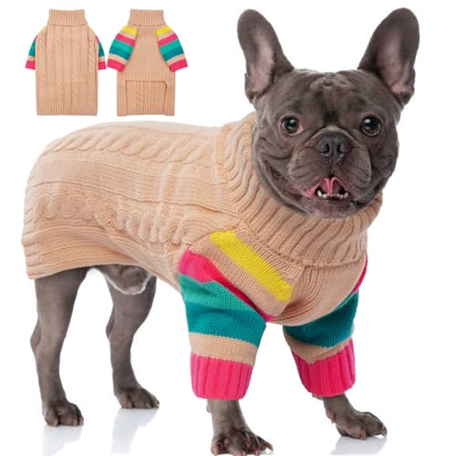 OUOBOB Hundepullover, mittelgroßer Hundepullover für Hunde, Mädchen und Jungen, Rollkragenpullover, Winter-Rosa-Hundeweste, Weihnachts-Hunde-Outfits, Haustier-Sweatshirt, Bekleidung, Strickwaren L von OUOBOB